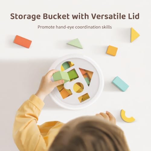 100 Pcs Building Blocks for Toddlers 1-3, Kids Wooden Blocks & Shape Sorter - Image 5