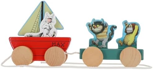 Kids Preferred Where The Wild Things are Wooden Pull Toy - Four Removable Pieces, Cotton Pull String, Ages 12 Months and Up, Max Moishe and Tzippy, Solid Wood, 8 in by KidsPreferred