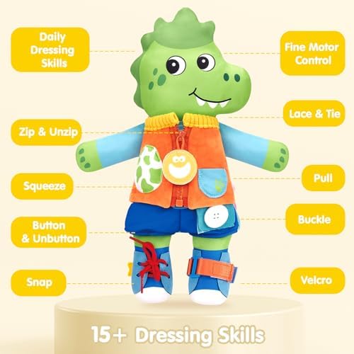 hahaland 2-in-1 Montessori Busy Doll, Learn to Dress Toy for Toddlers 1-3 - Image 3