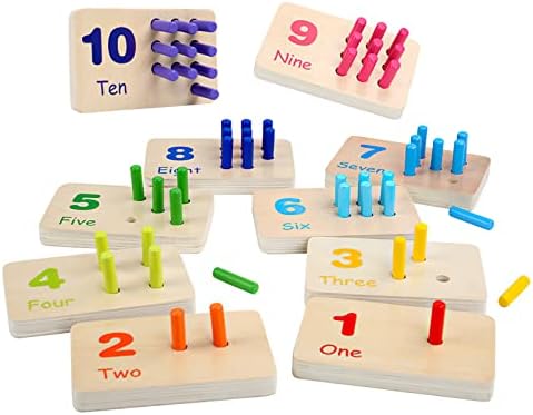 Montessori Number Counting Blocks Peg Board Toys, Wooden Math Manipulative Materials for Preschool, Number Montessori Learning Toy for Kindergarteners (Colorful Peg) by MIKNEKE