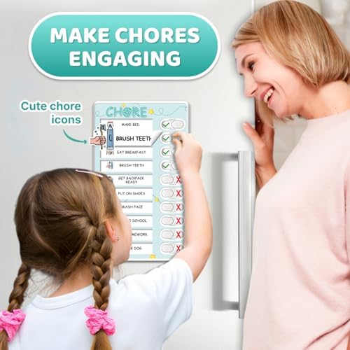 Dry Erase 4 in 1 Chore Chart for Multiple Kids - Magnetic Routine Chart with Slider Cute Chore Stickers, Visual Schedule for Kid with Autism to Do List Checklist for Kids - Image 2