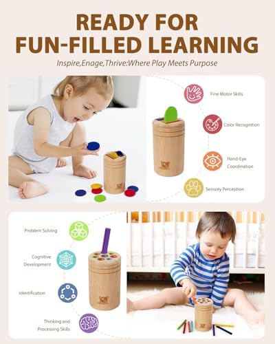 Wooden Learning Color Sorting Toys for Toddlers Sensory Sorting Coin Box Toys for Toddlers 1-3 Fine Motor Skills and Matching Games for Toddler Learning Toys - Image 5