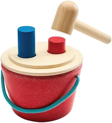 PlanToys® Hammering Peg Bucket Montessori Wooden Toy for Toddlers 12M+ Kids by PlanToys