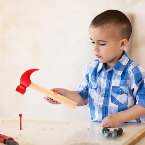 10 Pcs Kids Wooden Hammer Toy with 100 Pcs Colorful Wood Golf Tees, Small Plastic Hammer Simulation Hammers Educational Toys for Children Gift Birthday Party Halloween (Red) - Image 4