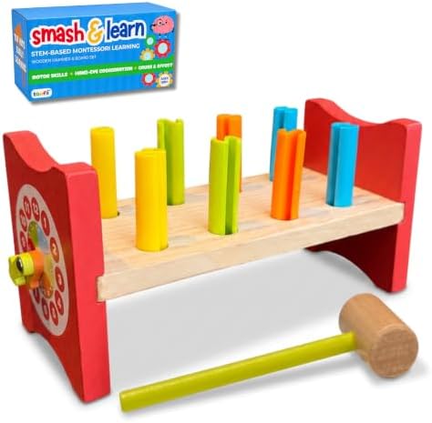 Smash & Learn | Wooden Montessori Hammer Pounding Learning Toy, Gifts for 1+ Year Old by Unknown