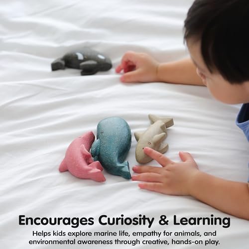 PlanToys® Wooden Sea Life 4-Piece Set, Dolphin, Orca, Whale & Shark Kids - Image 6