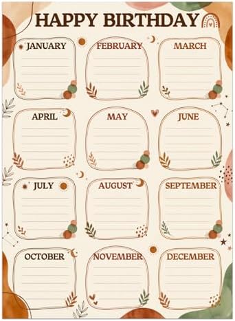 FaCraft Boho Birthday Chart for Classroom - Reusable Happy Birthday Poster Calendar Laminated Class Birth day Chart Classroom Bulletin Board Decorations Back to School Teacher Supplies Wall Decor by FaCraft