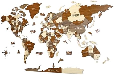 Colorfull Worlds, Multilayer 3D Wooden World Map, Travel Map States and Capitals, Wall Decor For New House, Gift For Travelers, Office Decor, Birthday Present,Living Room Decoration (L, Mixed) by ColorfullWorlds