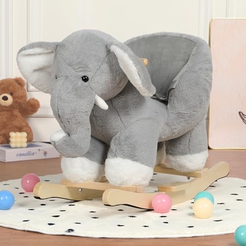 Elephant Rocking Horse with Sound and Music for Ages 12-36 Months, Grey by chistronger