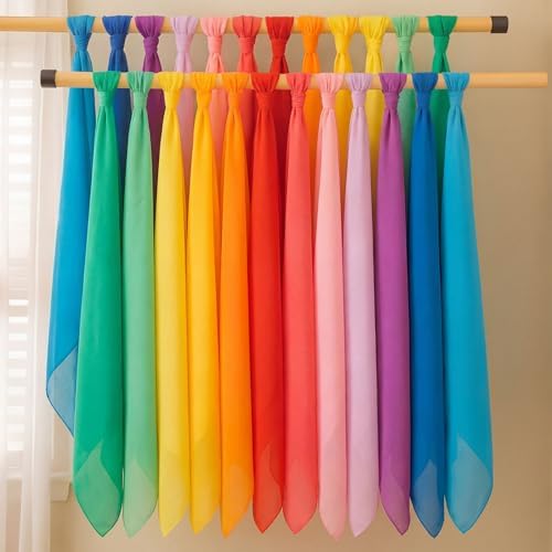 Shyyween 24 Pcs Chiffon Juggling Scarves Dance Scarves Bulk 19 x 19 Inches Colorful Square Soft Scarfs for Music Movement Education Musical Performance Magic Trick Props Accessories by Unknown