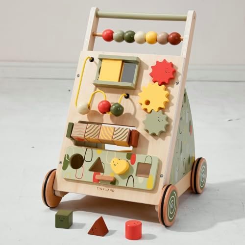 Tiny Land Wooden Baby Walker with Activity Center, Montessori Push Walker by TinyLand