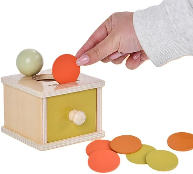 Practical Life Piggy Bank Math Coin & Ball Dropping/Posting Push/Pull Toy Sorting Game Box Pincer Grasp Toy Infant/Toddler/Primary Classrrom Educational Object Permanence 3-6 Years by EduLandMontessori