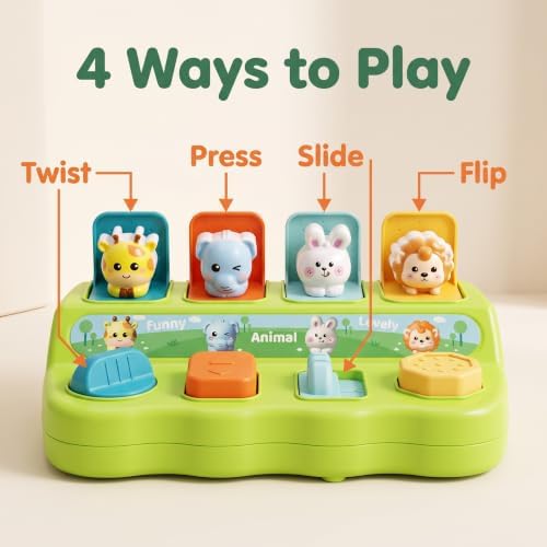 Montessori Interactive Pop-Up Animal Toy, Cause & Effect Learning Toy with 4 Switches, Surprise Animal Sensory Play for Baby Boys & Girls 6–18 Months - Image 3