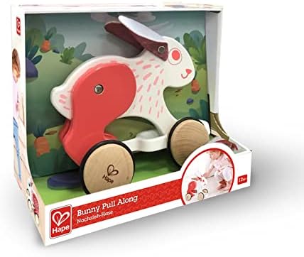 Hape: Pull Along - Bunny - White & Red - Wooden Animal Toy, Rubber Rimmed Wheels, Encourages Walking, Push & String Pull, Kid Baby Toddler, Age 12 mo+ - Image 5
