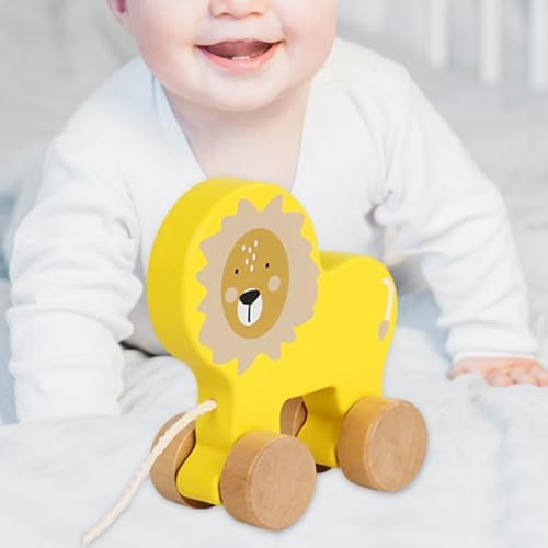 Wooden Pull Along Toy Pull Toy Birthday Gift Cute, Developmental Toy Wood Pulling Toy Wooden Wheel Animal Toy Boys Girls Kids, Lion - Image 5