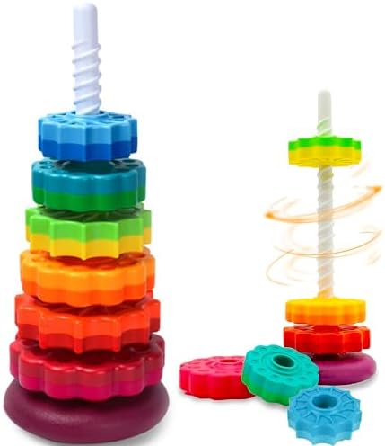 Baby Spinning Toy, Stacking Toy for Babies and Toddlers, Educational Toddler Learning Toys, Rainbow Spinning Wheel Toy for Focus, Dexterity, Brain Development, Interactive Learning stacking toys by CAPTGOOSE