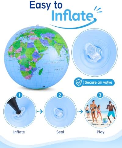 NUOBESTY Inflatable Globe Beach Ball, 11.8-Inch PVC World Map Ball - Image 4