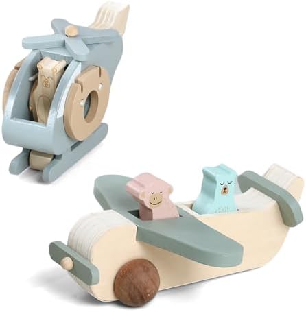 ibwaae Wooden Airplane Toys Set for Toddlers, Air Transport Vehicles Play Set Baby Push Car Toys for Babies Montessori Toy for Baby Gift by ibwaae