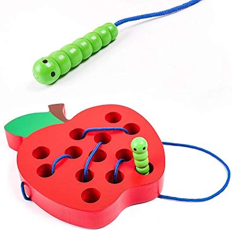 JCREN Wooden Lacing Apple Threading Toys Wood Apple Block Puzzle Travel Game Toys Early Learning Fine Motor Skills Montessori Educational for Baby Toddlers Kids 3 4 5 Years Old - Image 4