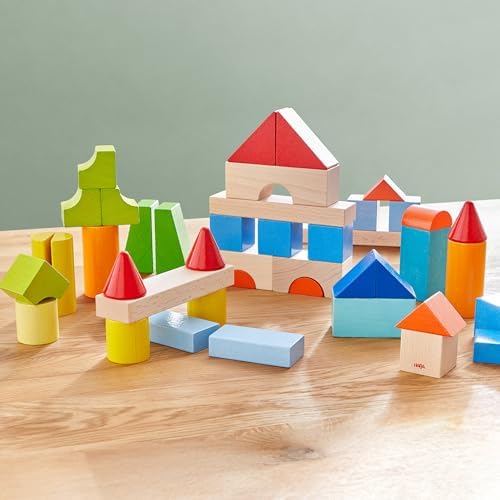 HABA Colored Wooden Building Blocks - 46 Piece Set of Wooden Toys, Stacking Toys for Toddlers 1-3 for Open Ended STEM Play, Made in Germany - Image 7