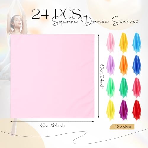 Shyyween 24 Pcs Chiffon Juggling Scarves Dance Scarves Bulk 24 x 24 Inches Colorful Square Soft Scarfs for Music Movement Education Musical Performance Magic Trick Props Accessories - Image 2