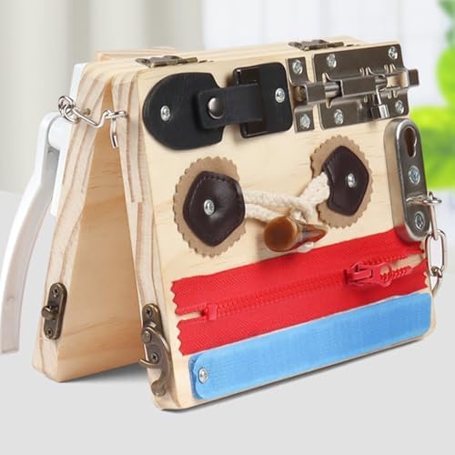 DYNWAVE Children Learning Board Wooden Busy Board Activity Board Sensory Board with Locks Buckles Buttons and Zippers for Hand Eye Coordination Folding Portable Case Suitable for Travel car Rides - Image 5