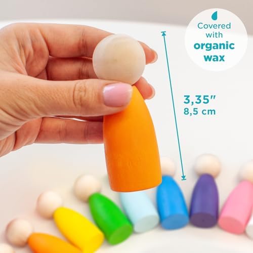 Ulanik Large Peg Dolls for Sorting Toddlers Montessori Toys for 1+ Year Old Baby Dolls Wooden Games for Learning Color Sorting & Counting — 12 Gnomes - Image 3
