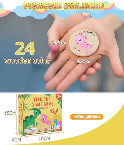 Wooden Memory Game for Kids, 24 Dinosaur Matching Cards - Image 5
