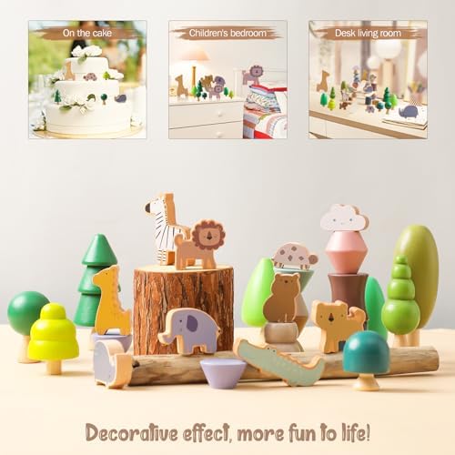 Wooden Animal Forest Balance Stacking Toy Set 36PCS Wood Miniature Tree Blocks Set Elegant Ornaments for Home Decor Wooden Mini Trees Animals Balance Toy for Toddler 36 Months+ - Image 6