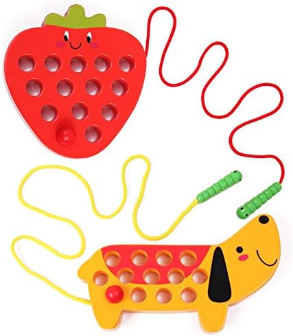 Wooden Lacing Threading Toys Fine Motor Skill Toys for 3 Year Old by GEMEM