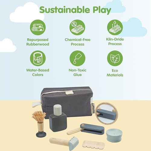 PlanToys® Wooden Pretend Play Grooming Kit for Kids Montessori Barber Set - Image 3