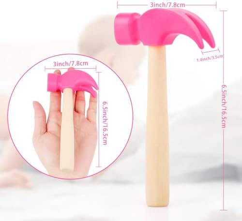 Fowecelt Wooden Hammer Toys Simulation Hammers Maintenance Tools Educational Toys for Kids Birthday Party Games Supplies (Pink) - Image 2
