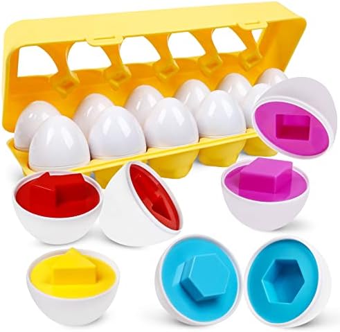 Montessori Geometric Eggs,12 pcs Set Color & Shape Egg Puzzle Toys Matching Eggs for Toddlers,Preschool Educational Sorting Game Fine Motor Toy Easter Gifts for Kids Boys Girls by NAODONGLI