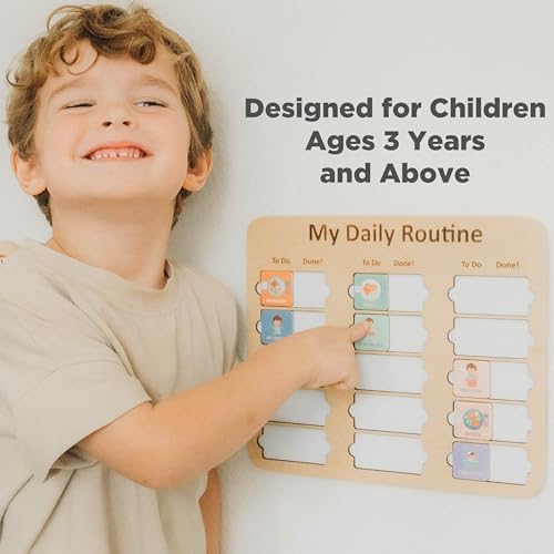 Wooden Toddler Routine Chart Ages 3-6 – Daily & Bedtime Routine Chart, Visual Schedule Board for Kids, Montessori-Inspired Visual Schedule for Kids Daily Routine - Image 6