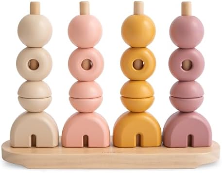 mushie Wooden Multi Shape Stacker | for Kids 3 Years+ | Preschool Educational & Toddler Montessori Toys (Sunrise) by mushie