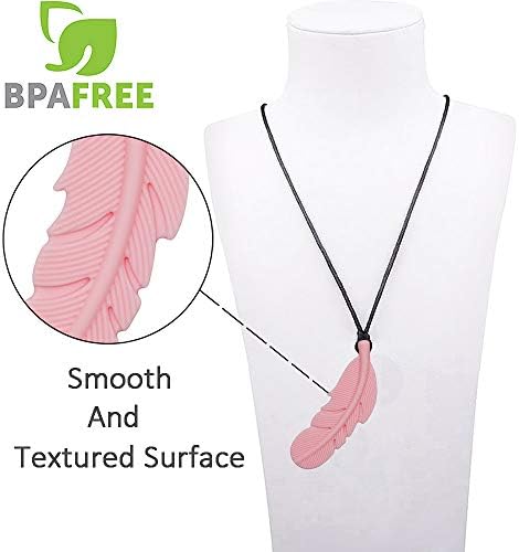 Sensory Chew Necklace for Kids, Boys and Girls, 5 Pack Silicone Feather Chewy Necklaces for Autism, ADHD, Chewing, Oral Motor Chewable Pendant for Mild Chewers - Image 2
