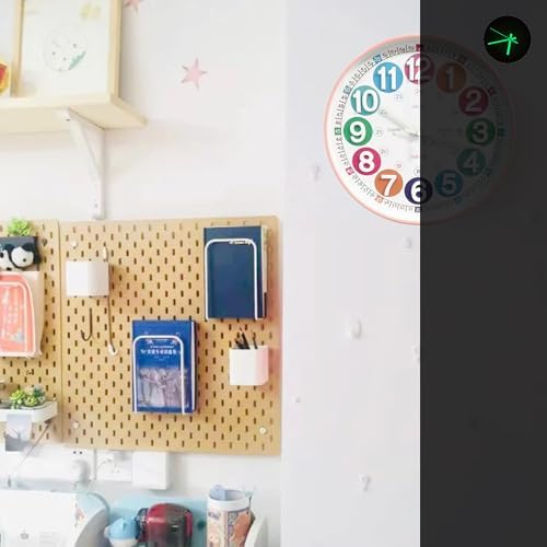 Learning Time Clock for Kids,12 Inch 3D Numbers Colorful Clock Face Silent Clocks，Bedroom,Kitchen,Classroom,Décor at School, Clear Digital Wall Clock for Kids Room(3D Peach Pink Luminous) - Image 3
