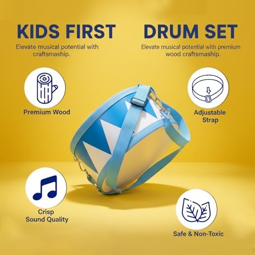 Kids Drum Set 8 Inch Wooden Toy Drum with 2 Mallets & Adjustable Strap - Image 4