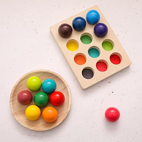 ibwaae Wooden Color Sorting Balls Game Peg Board Rainbow Color Matching Toys 12 Pcs Activities Balls Montessori Toys for Toddlers by ibwaae