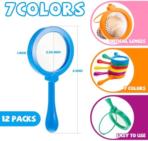 Lewtemi 12 Pack Kids Magnifying Glass with Stand, Multicolor - Image 2