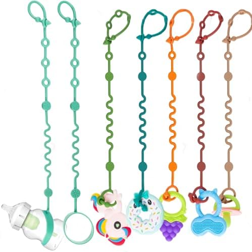 LittleHugs Toy Straps for Baby, Adjustable Toy Holder for Stroller Accessories, Silicone Baby Tether Pacifier Clip, No Throw Baby Travel Essential Leash for High Chair, Car Seat (7- Pack) by LittleHugs