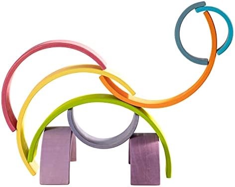 Wooden Rainbow Stacking Toy, 12 Piece Multicolor Wooden Arch Stacker, Extra Large Pastel Bow Shaped Stacking Toy, Nesting Puzzle Building Blocks Educational Toys for Kids Toddlers - Image 3