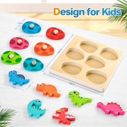 Montessori Toys for 1 Year Old Boys Girls Gifts: Wooden Shape Sorter & Color Match Baby Puzzles 12-18 Months - Dinosaur Matching Eggs Peg Puzzle for 1 2 Year Old Toddler Learning Activities - Image 6