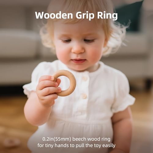 Hedgehog Pull Toy | Montessori Wooden Pull-Along Walking Toy with Wooden Grip Ring | Natural Drumming Sound for Kid Toddlers - Image 4