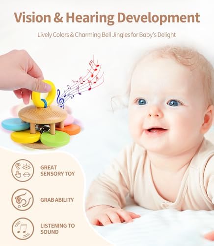 6 PCS Wooden Baby Rattle, Organic Colorful Baby Hand Rattles Set, Wood Rattles for Babies 0-6-12 Months, Wooden Teether Crochet Rattle Toy for Newborn Infant, Montessori Toys for Babies 0-6 Months - Image 5