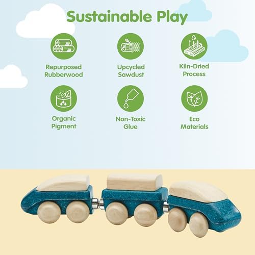 PlanToys® Hybrid Train Wooden Montessori Vehicle Kids Play Set for Kids - Image 3