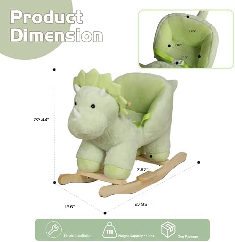 Dinosaur Rocking Horse with Sound and Music for Ages 12-36 Months, Green - Image 4