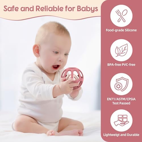 MCGMITT Sensory Balls for Baby, Easy Grasp Food Grade Stretchy Silicone Baby Teether Ball for 0-6 6-12 Months, BPA-Free Montessori Chew Toy, Newborn Infant Learning Developmental Toys Gift - Image 3
