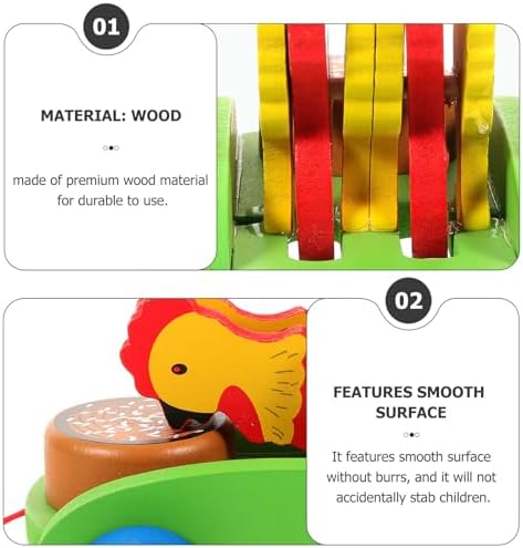 Chicken Pull Along Wooden Toy Cart for Boys and Girls, Early Education - Image 4