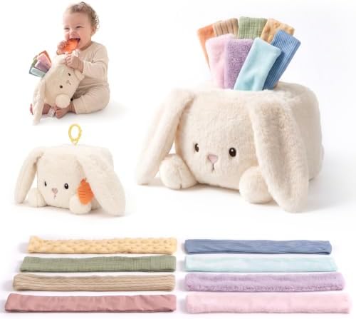 Baby Bunny Tissue Box Toy,Montessori Sensory Toys for Babies 6-12 Months by weirtoya